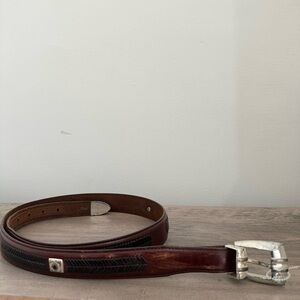 ONYX by Brighton Men's Brown & Black Leather Belt  Size 42 western rodeo cowboy